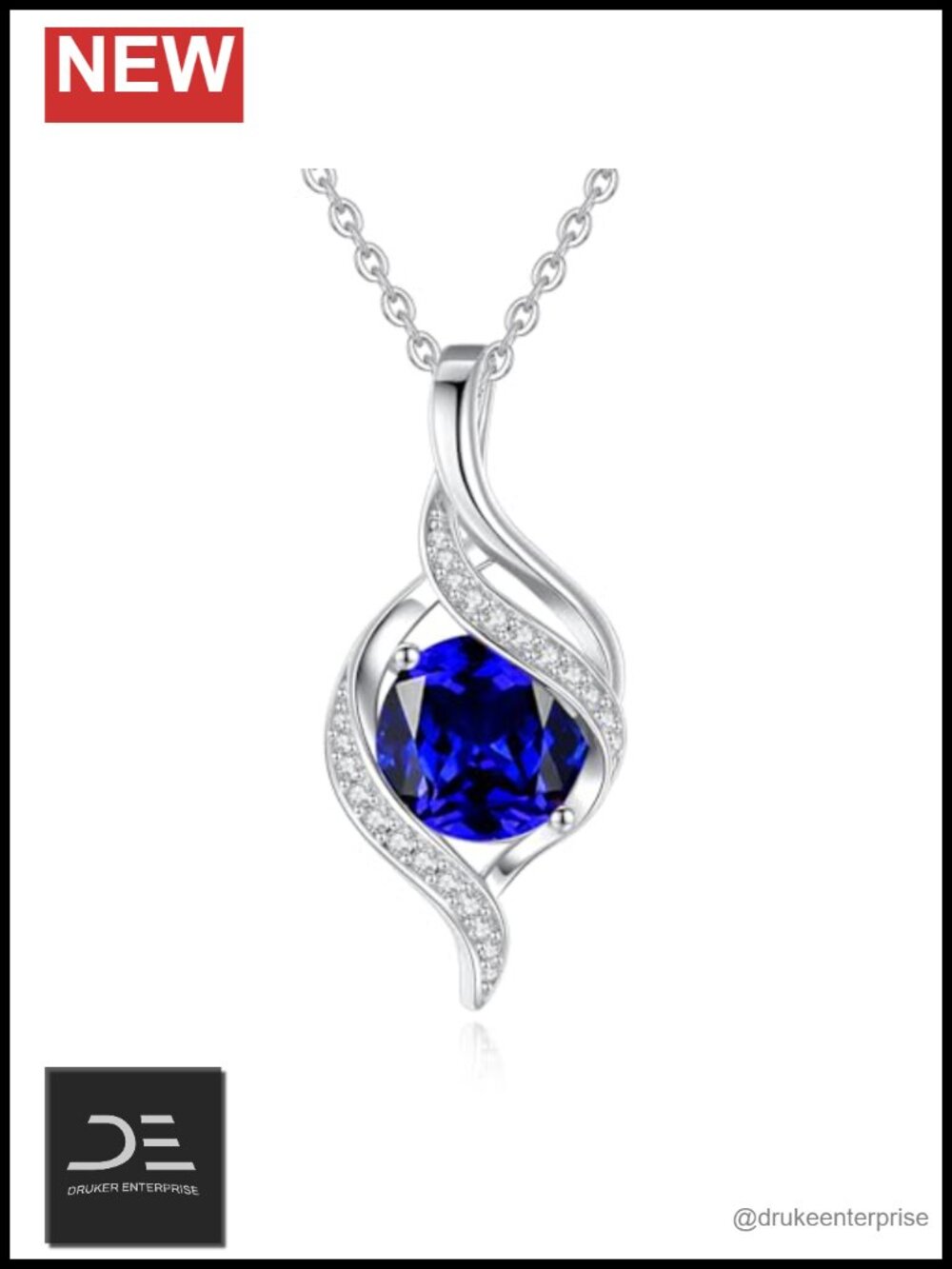 Created Sapphire Pendant Necklace Sterling Silver Women Gift